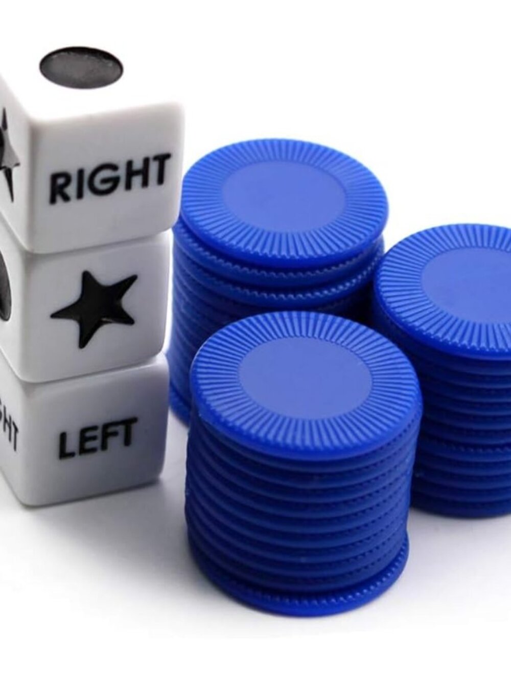 Left Right Dice Set with 3 Dices + 36 Blue Chips Blue - Picture 4 of 5